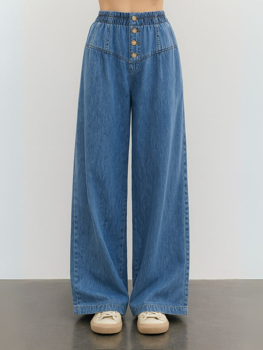 Marley Wide Leg Pant - Mid Wash Blue