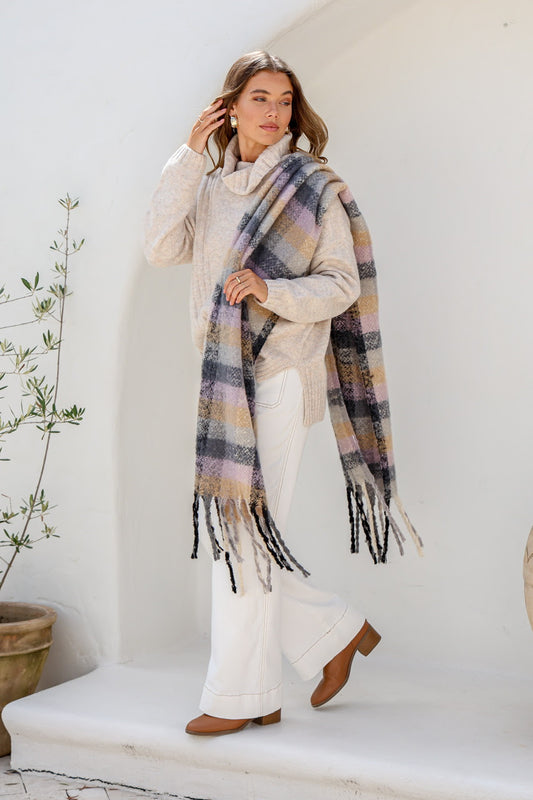 Emma Scarf in Lilac/Mustard/ Charcoal Check