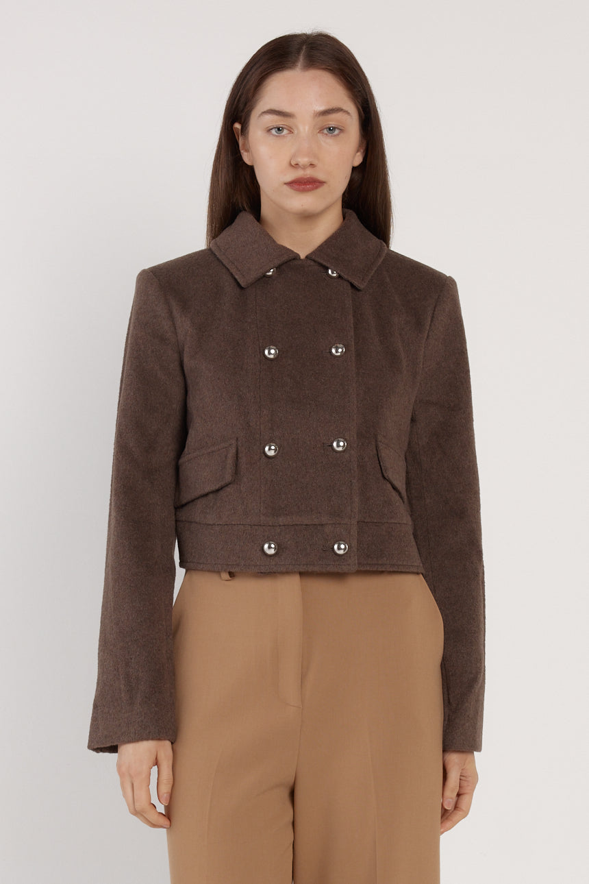 Fate & Becker Devyn Wool Blend Cropped Jacket - Chocolate Brown
