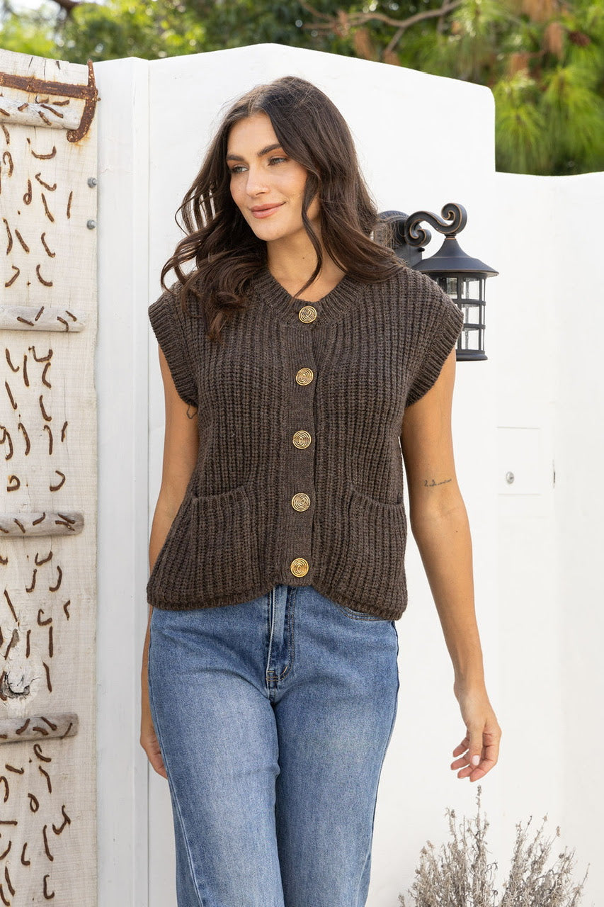 Halle Knit Vest - Chocolate Brown