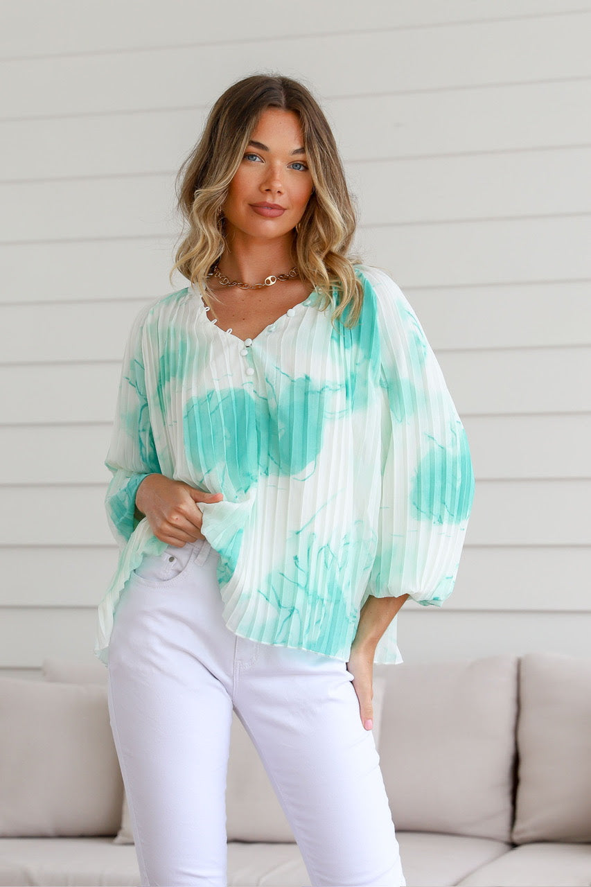 Geneva Pleat Front Top - Green