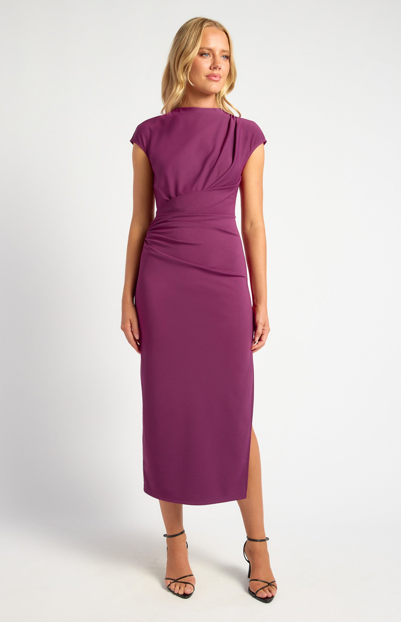 Mavis Cap Sleeve Jersey Midi Dress - Plum