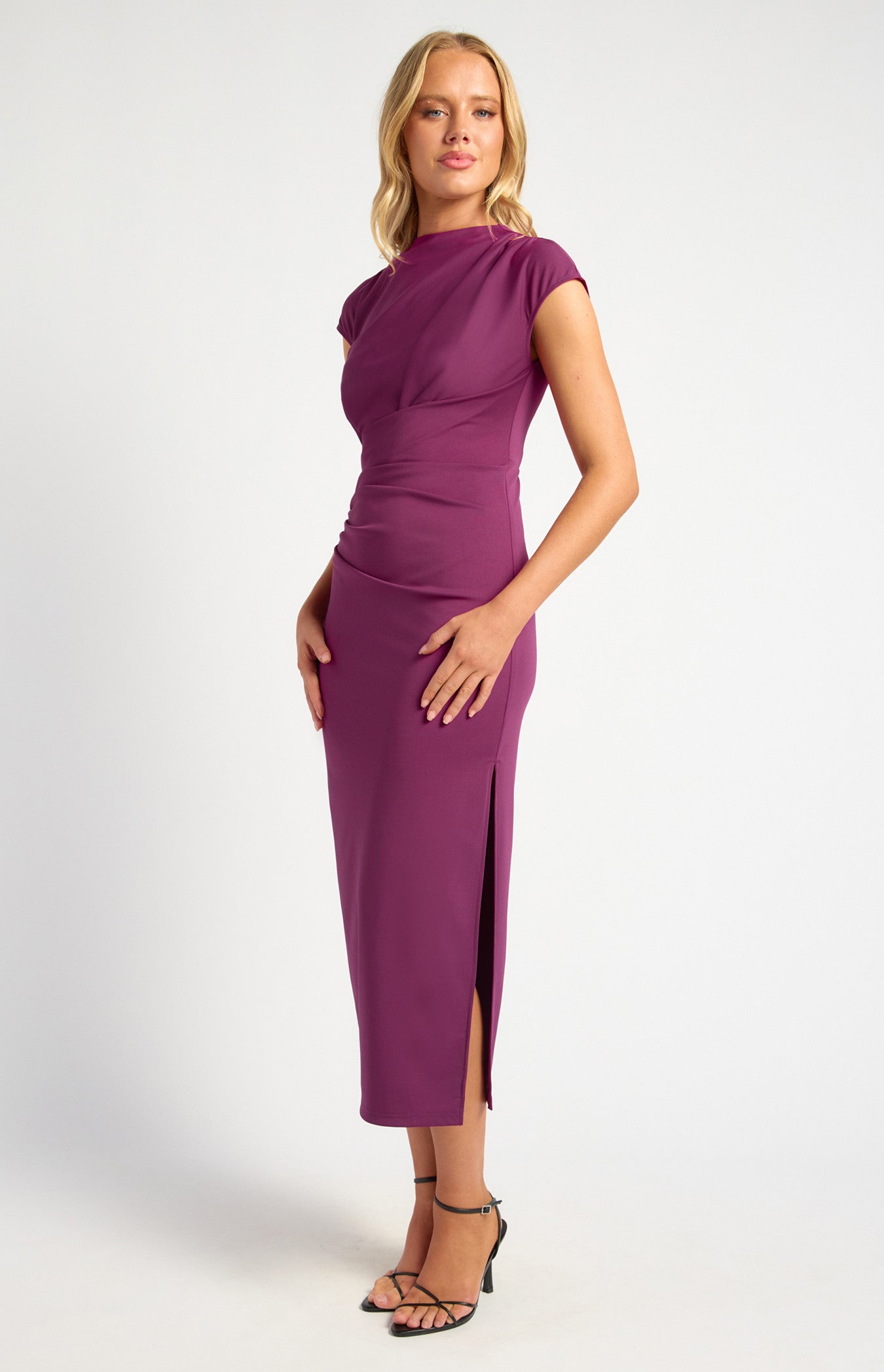 Mavis Cap Sleeve Jersey Midi Dress - Plum
