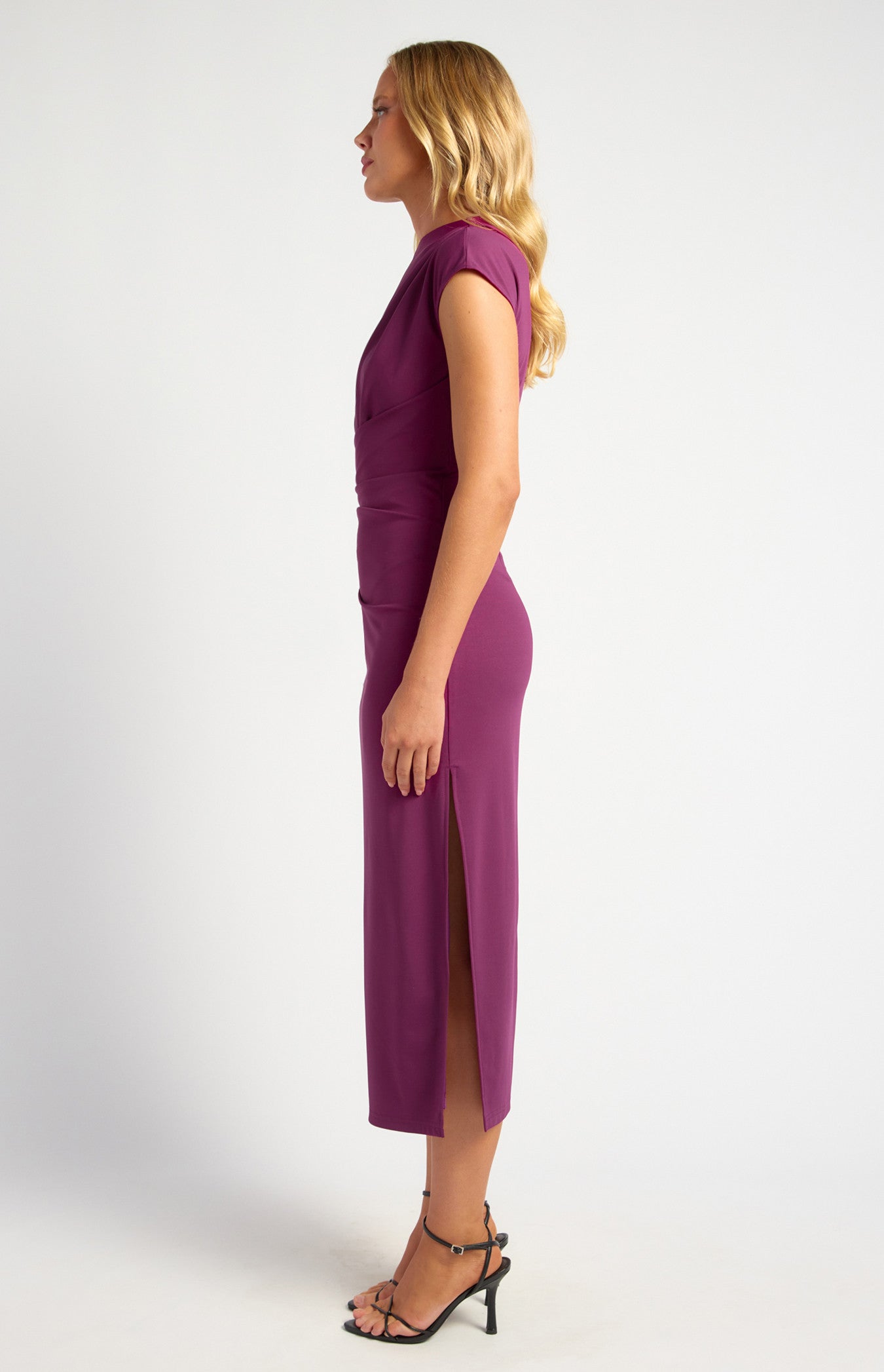 Mavis Cap Sleeve Jersey Midi Dress - Plum