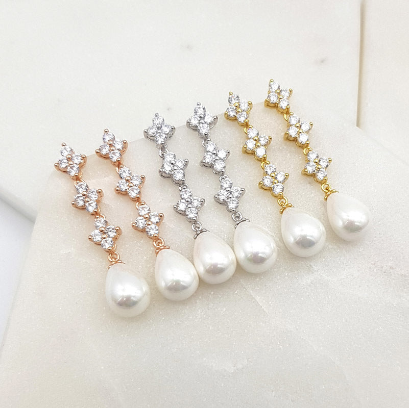 Chrysalini CZ & Pearl Earring - Rose Gold