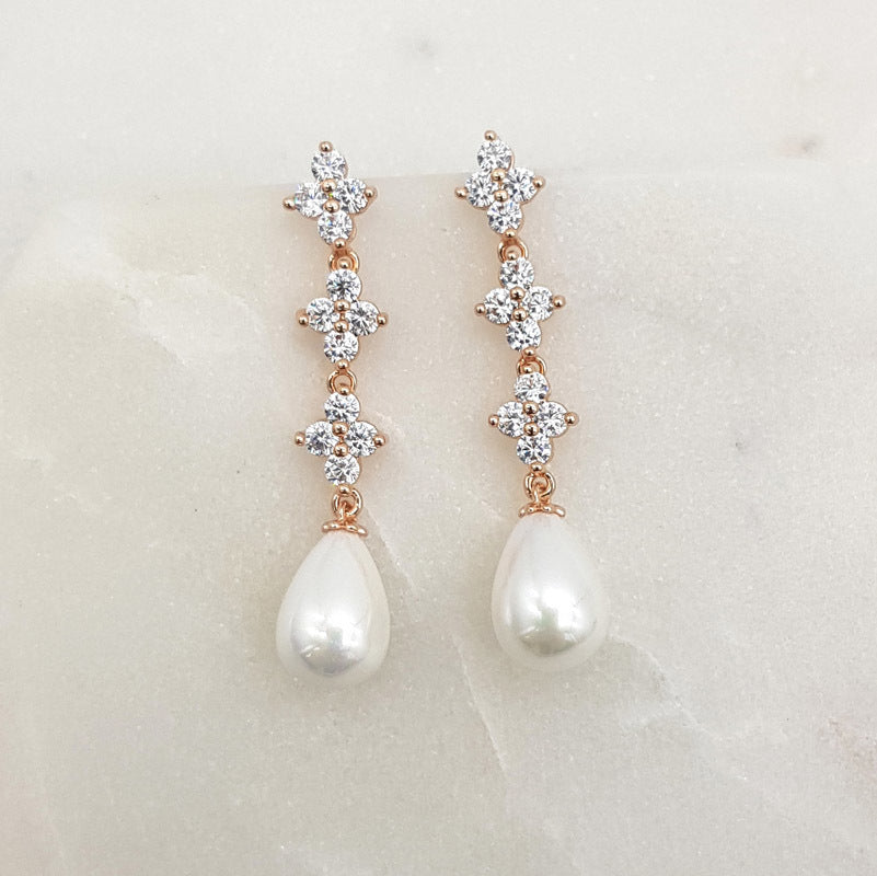 Chrysalini CZ & Pearl Earring - Rose Gold