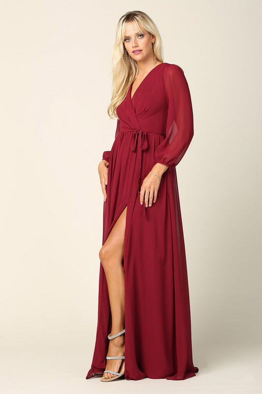 Wendy Ann T0143 Balloon Sleeve Gown - Burgundy