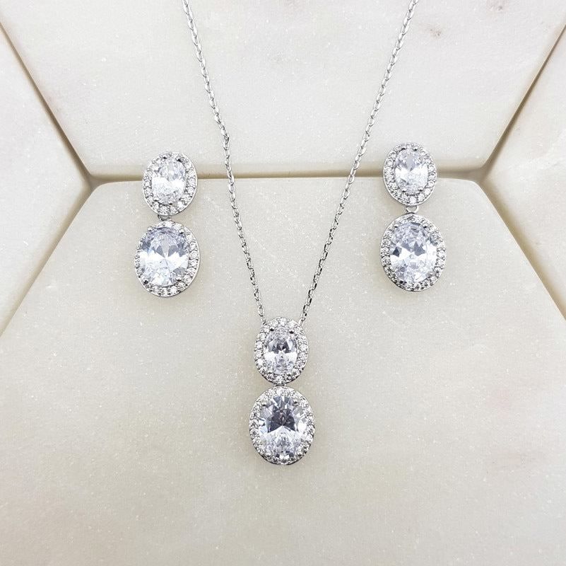 Chrysalini Oval CZ Rhodium Set