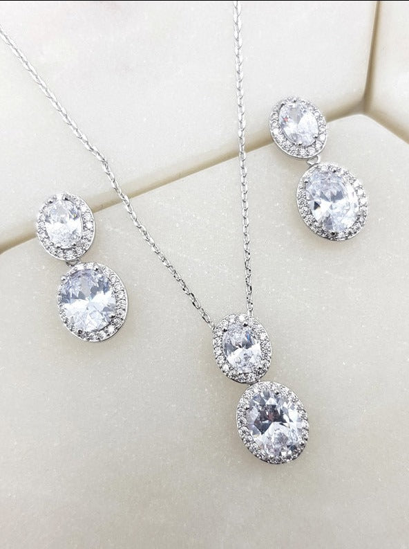 Chrysalini Oval CZ Rhodium Set