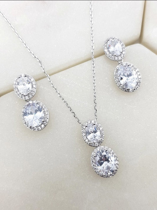 Chrysalini Oval CZ Rhodium Set
