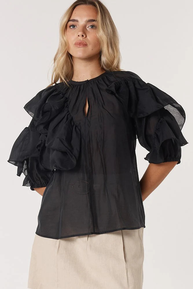 Fate & Becker Celeste Ruffled Blouse - Black