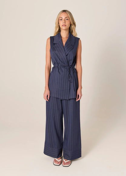 Fate & Becker Zephyr Wrap Vest - Navy Pinstripe