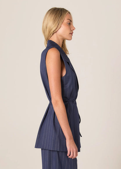 Fate & Becker Zephyr Wrap Vest - Navy Pinstripe