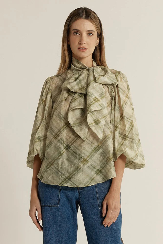 Eve Pussybow Blouse - Moss Green