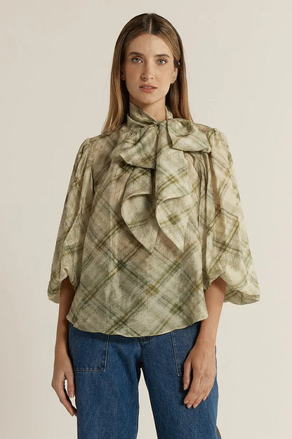 Eve Pussybow Blouse - Moss Green