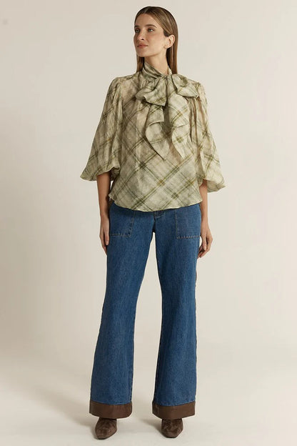 Eve Pussybow Blouse - Moss Green