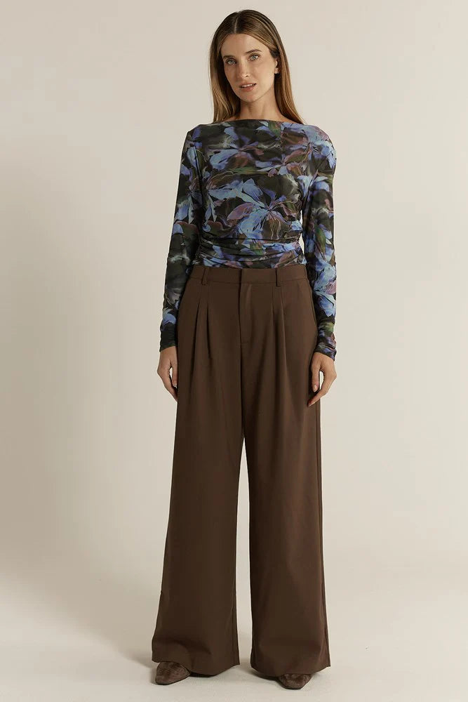 Roan Pleat Front Pant - Chocolate