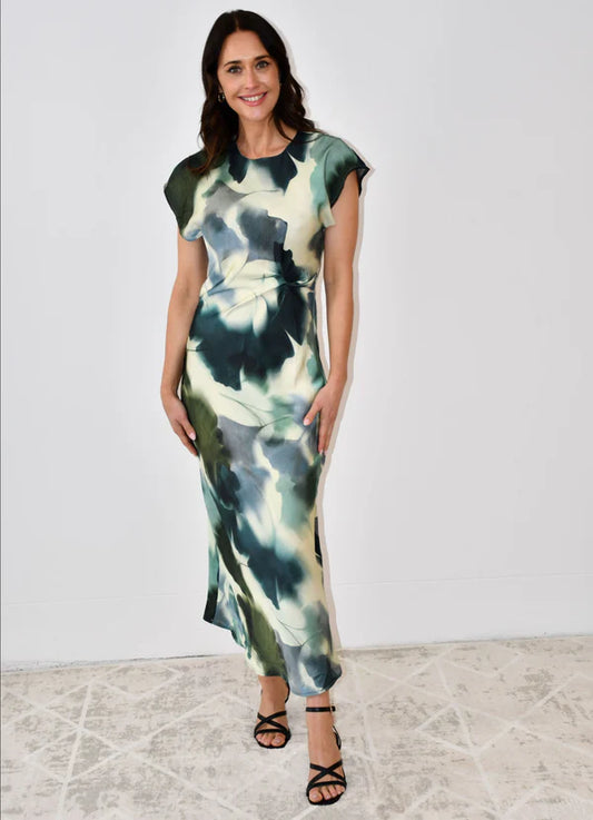 Kirra Twist Front Maxi Dress - Abstract Blue/Green