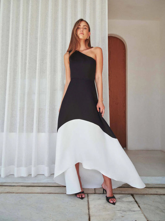 Elliatt Sorrel One Shoulder Gown - Black/White