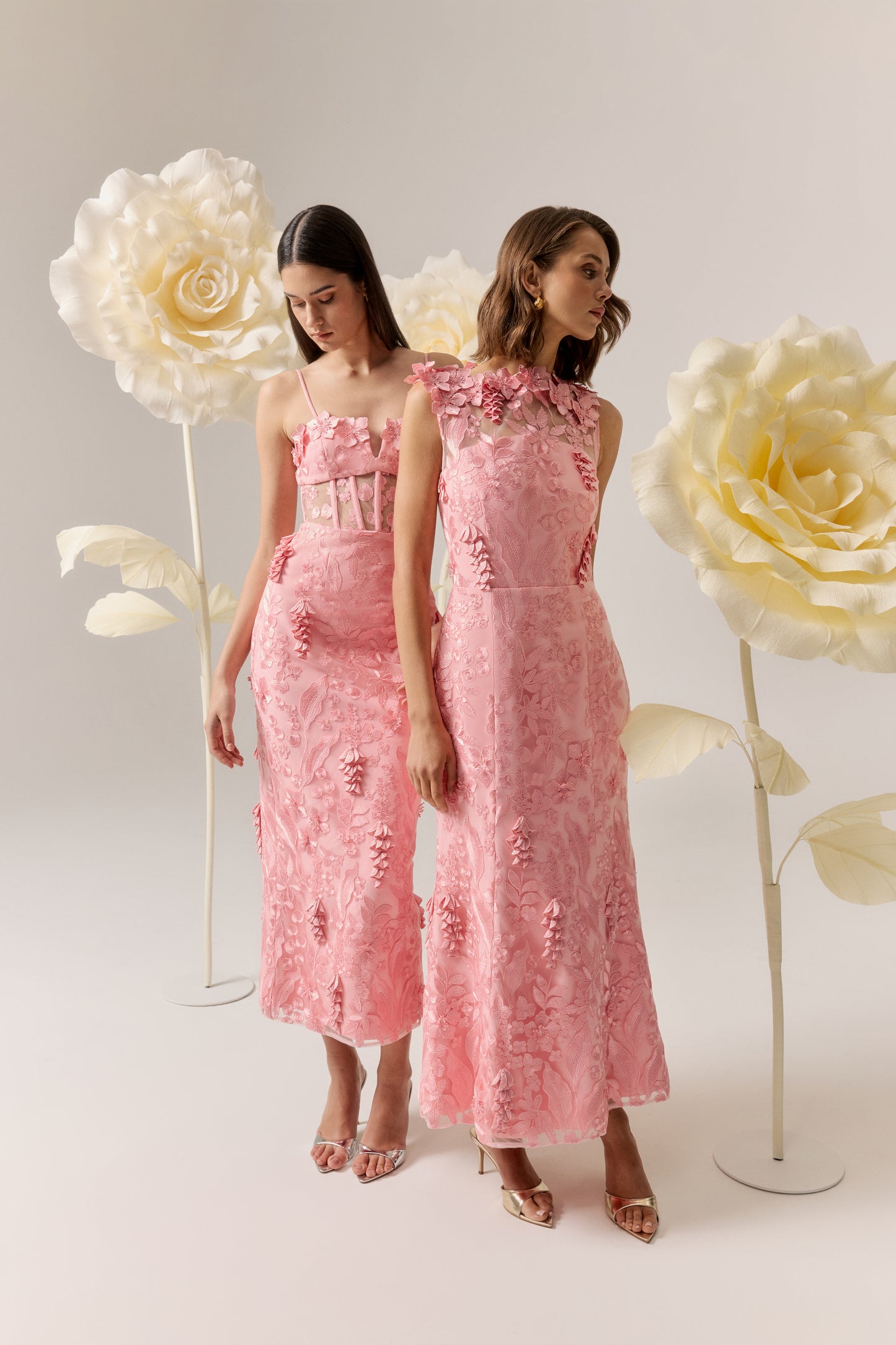 Elliatt Monique High Neck Floral Gown - Pink