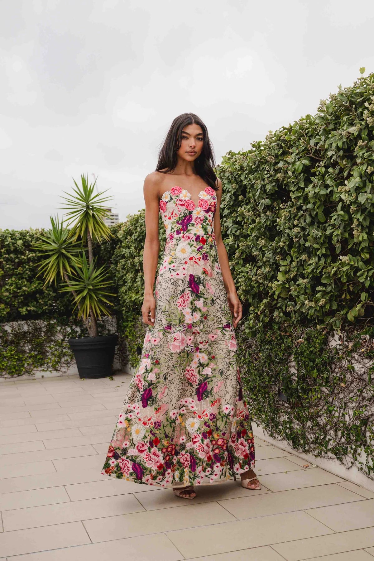 Elliatt Flora Gown in Pink and Green Floral