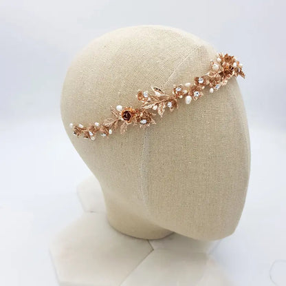 Chrysalini Claire Flower Headband - Rose Gold/Pearl