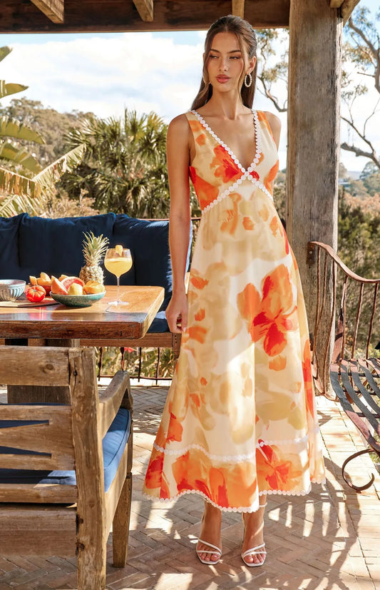 Island Floral Dress - Orange