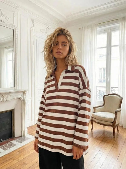 Kiik Striped Polo Top - Chocolate COMING SOON