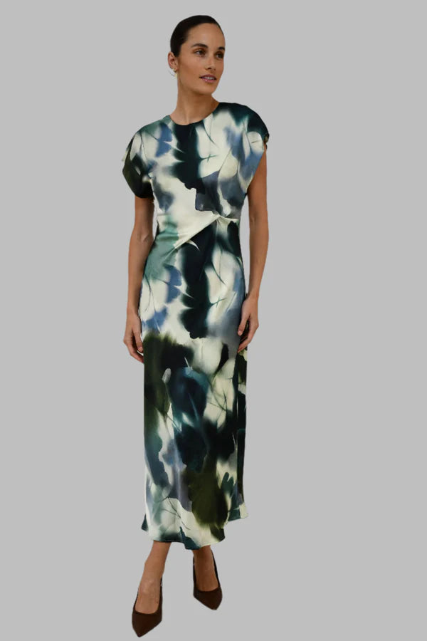 Kirra Twist Front Maxi Dress - Abstract Blue/Green