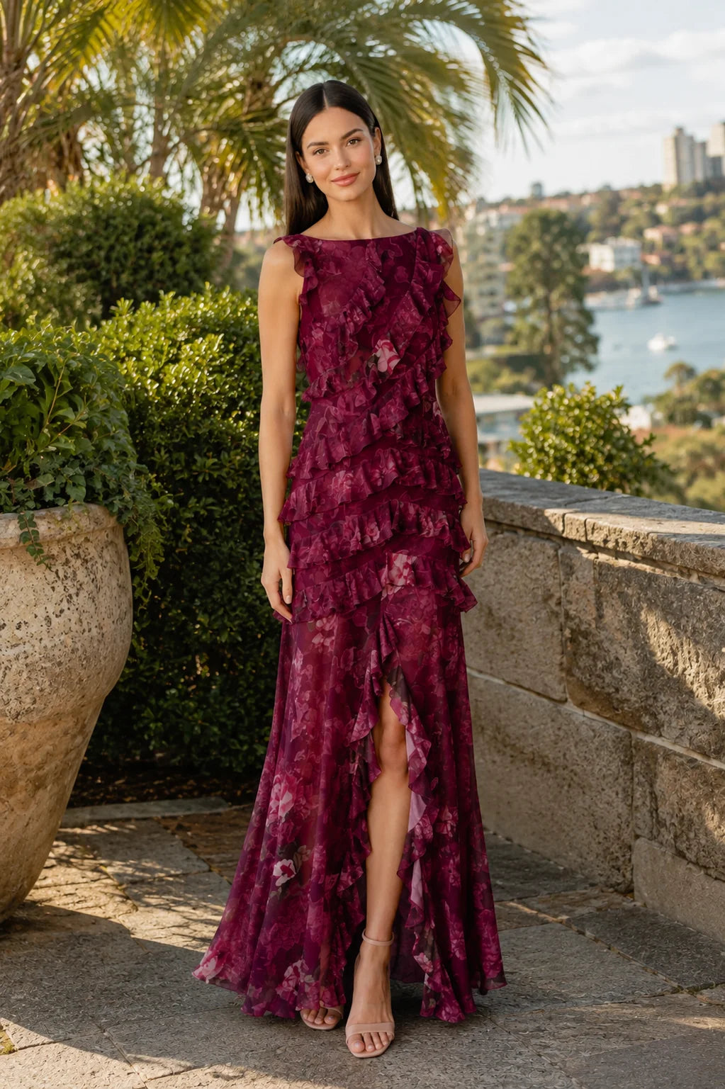 Elliatt Eleanora Ruffle Gown - Raspberry