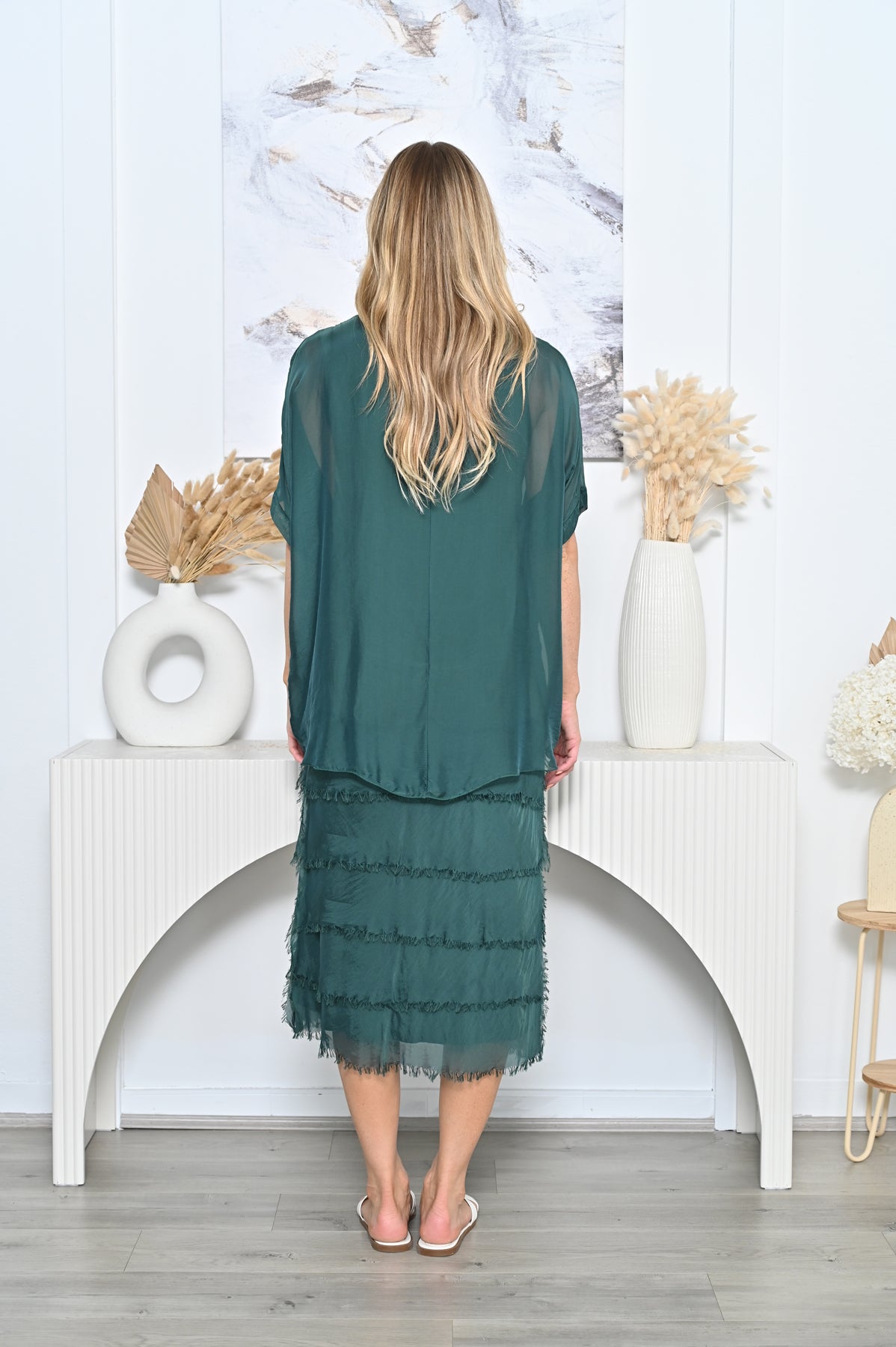 Clyde Layered Silk Dress - Bottle Green