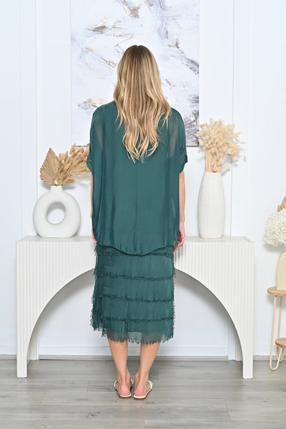 Clyde Layered Silk Dress - Bottle Green