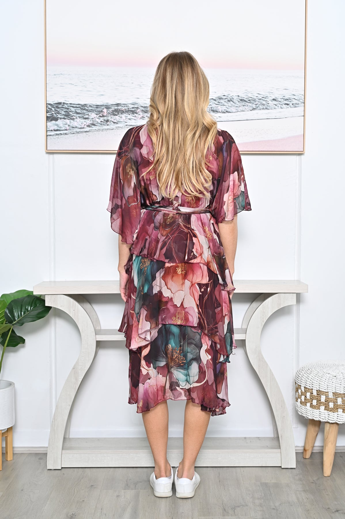 Emily Burgundy Floral Dress