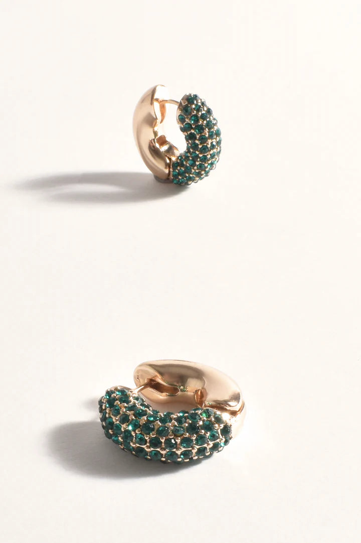 Green Jewelled Front Mini Hoops