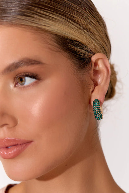 Green Jewelled Front Mini Hoops