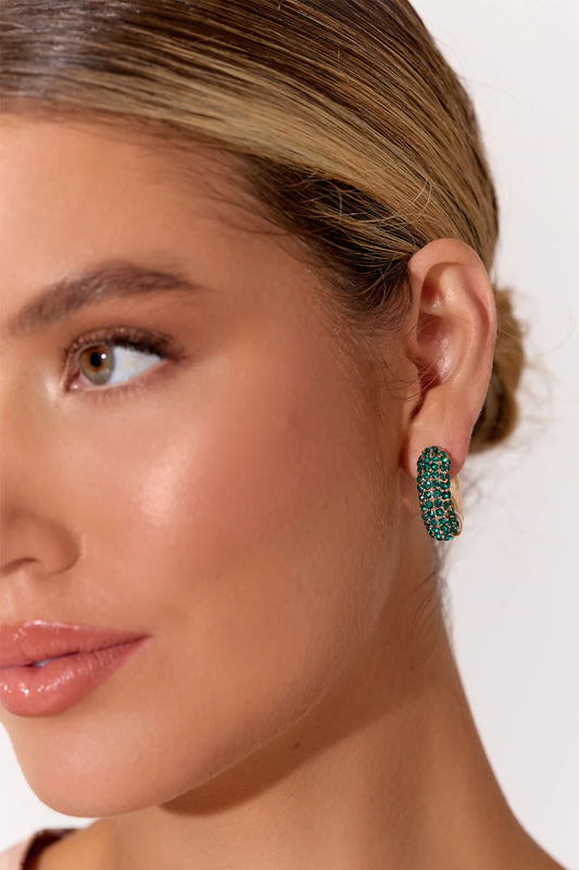 Green Jewelled Front Mini Hoops