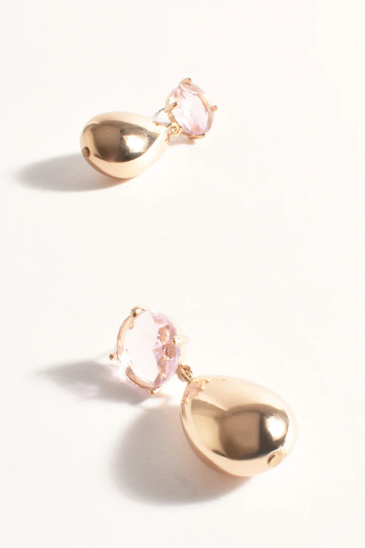 Stone Top Teardrop Earring - Peach/Gold