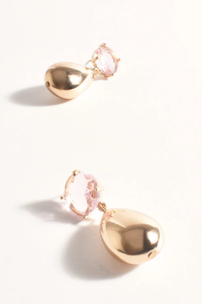 Stone Top Teardrop Earring - Peach/Gold