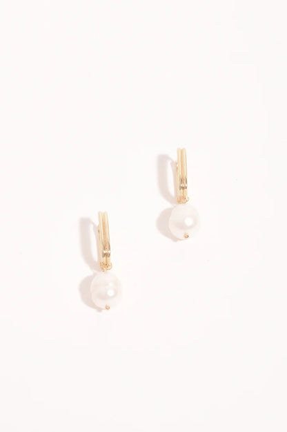 Rectangle Link Pearl Drop Earrings - Gold