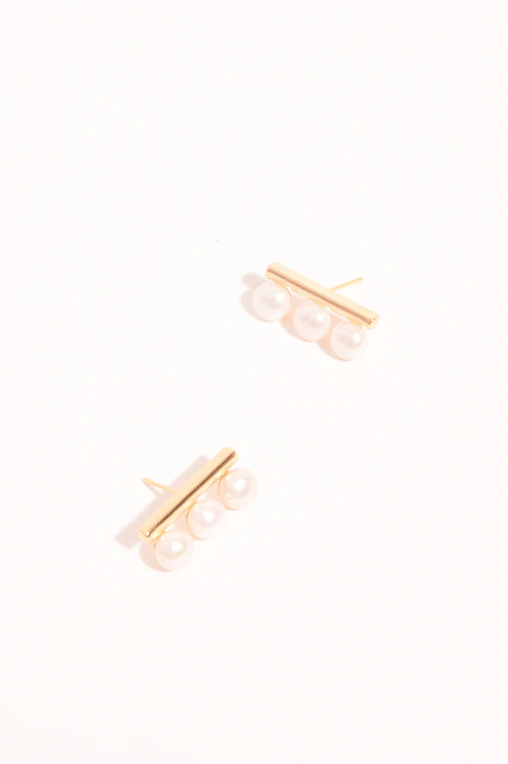 Pearl Panel Stud Earrings - Gold