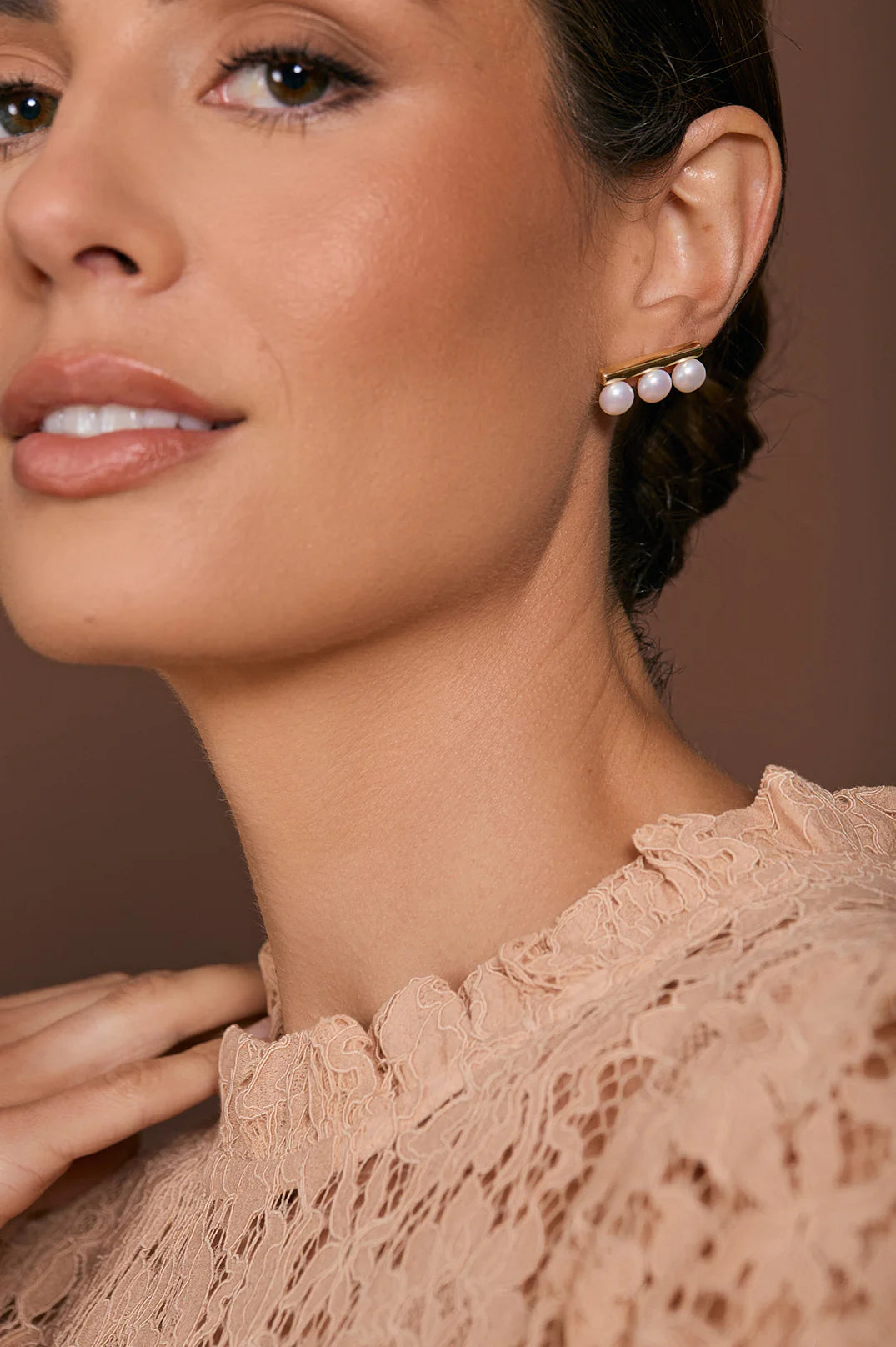 Pearl Panel Stud Earrings - Gold
