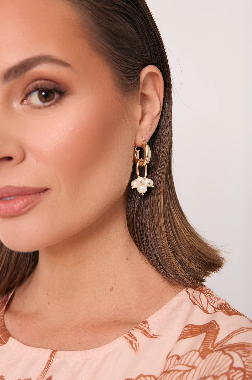 Freshwater Pearl Cluster Drop Earring - Gold