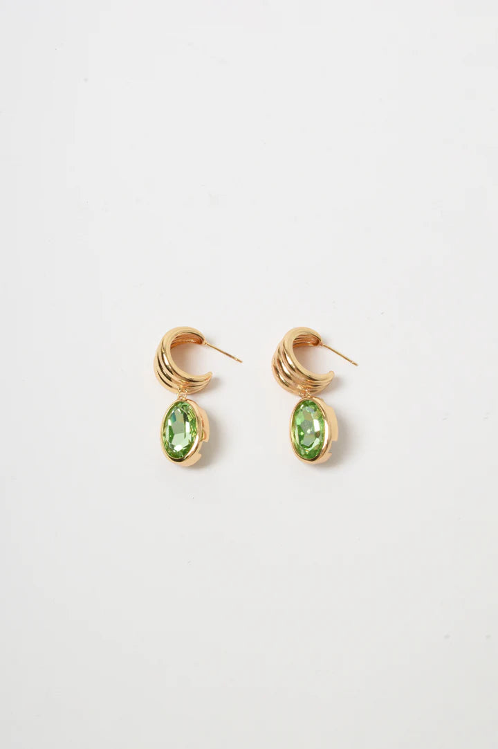 Curved Front Oval Drop Earring - Green