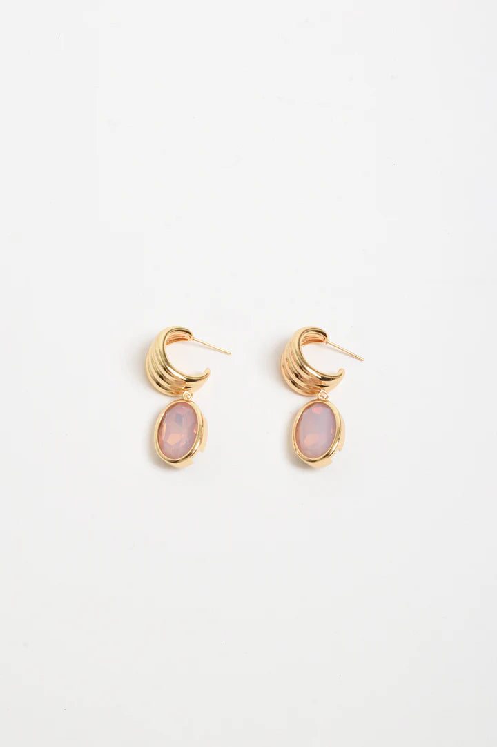 Curved Front Oval Drop Earring - Pink