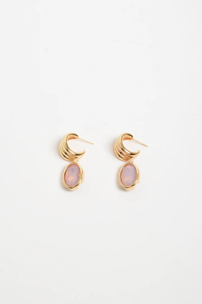Curved Front Oval Drop Earring - Pink