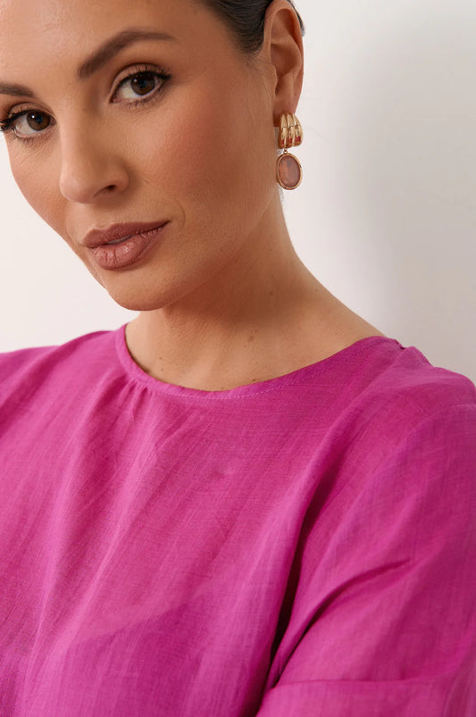 Curved Front Oval Drop Earring - Pink