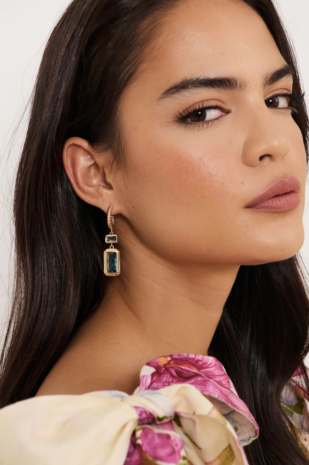 Rectangle Drop Twist Hoops - Aqua