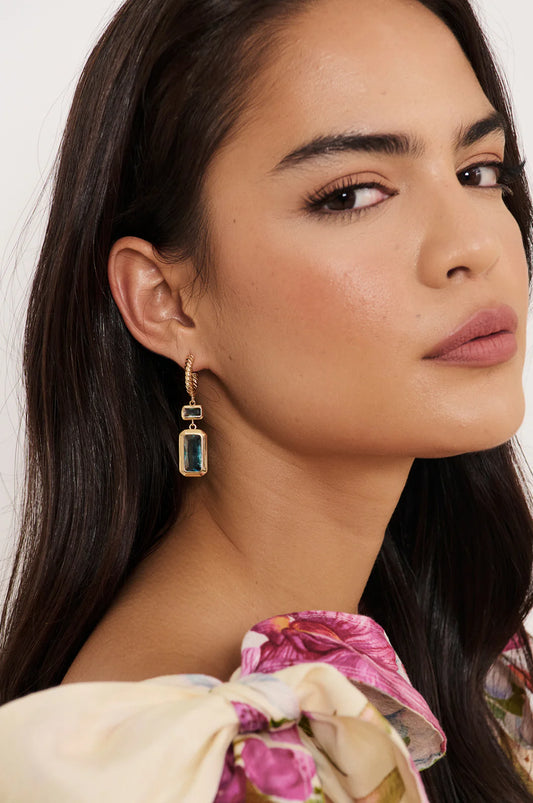Rectangle Drop Twist Hoops - Aqua