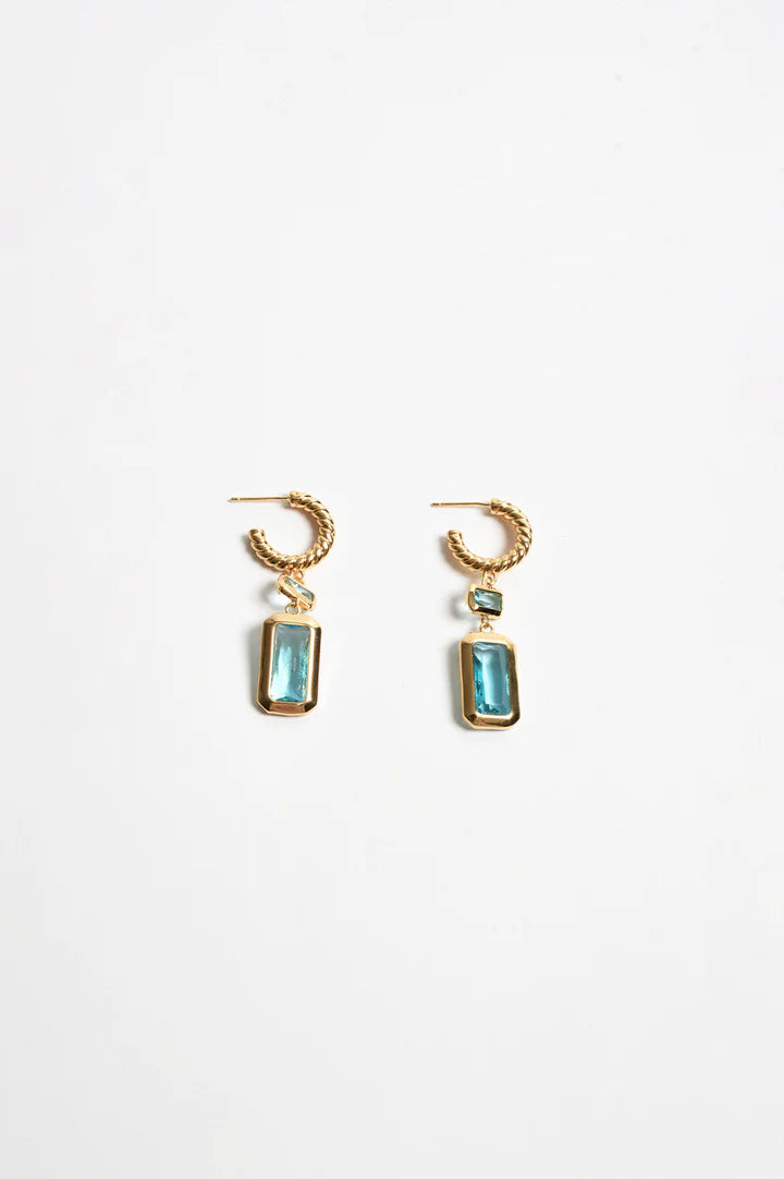 Rectangle Drop Twist Hoops - Aqua