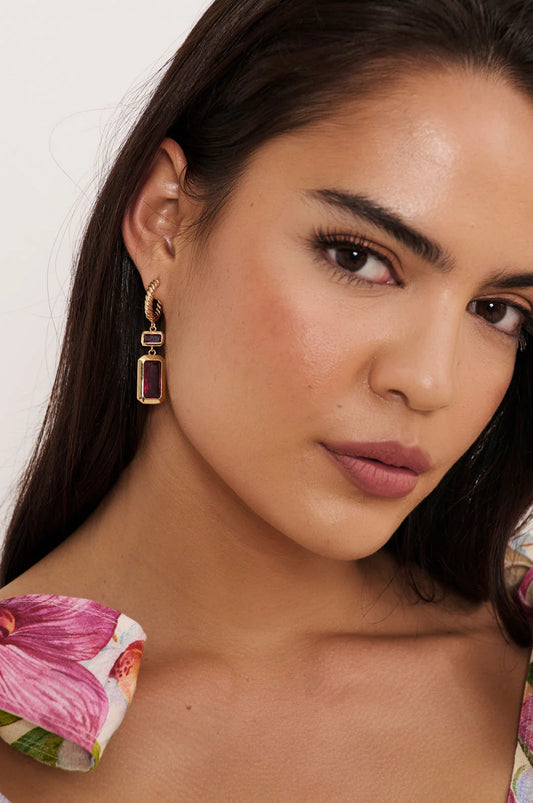 Rectangle Drop Twist Hoops - Hot Pink